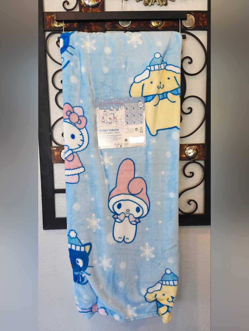 Sanrio Light Blue Hello Kitty ChristmasThrow Blanket with Character Prints